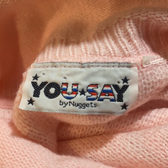 YOU SAY (by Nuggets) Vintage 80's Turtleneck Sweater Snowflake Pink/White-S/M - Picture 6 of 6